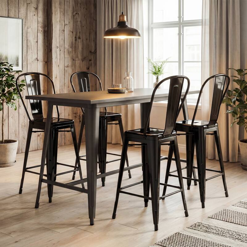 Gymax Metal Bar Stools Set of 4 24'' Counter Height Barstools w/