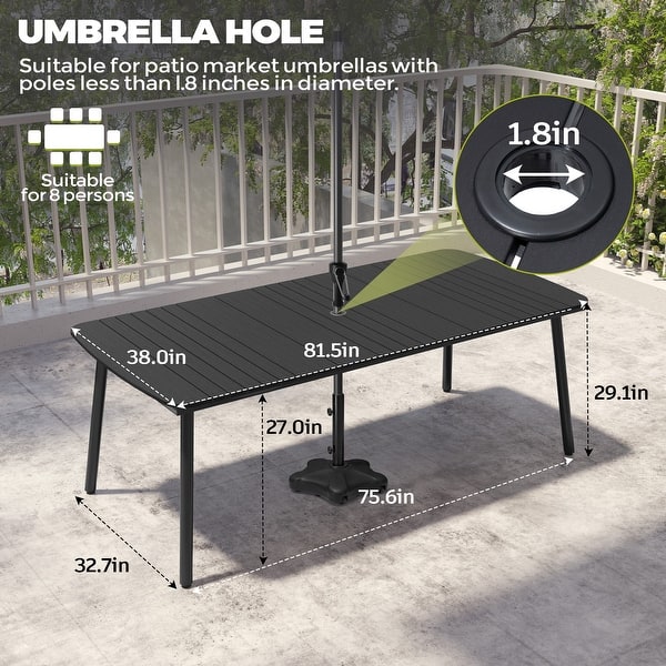 dimension image slide 5 of 6, Pellebant Patio Dining Table Rectangular Aluminum Outdoor Table
