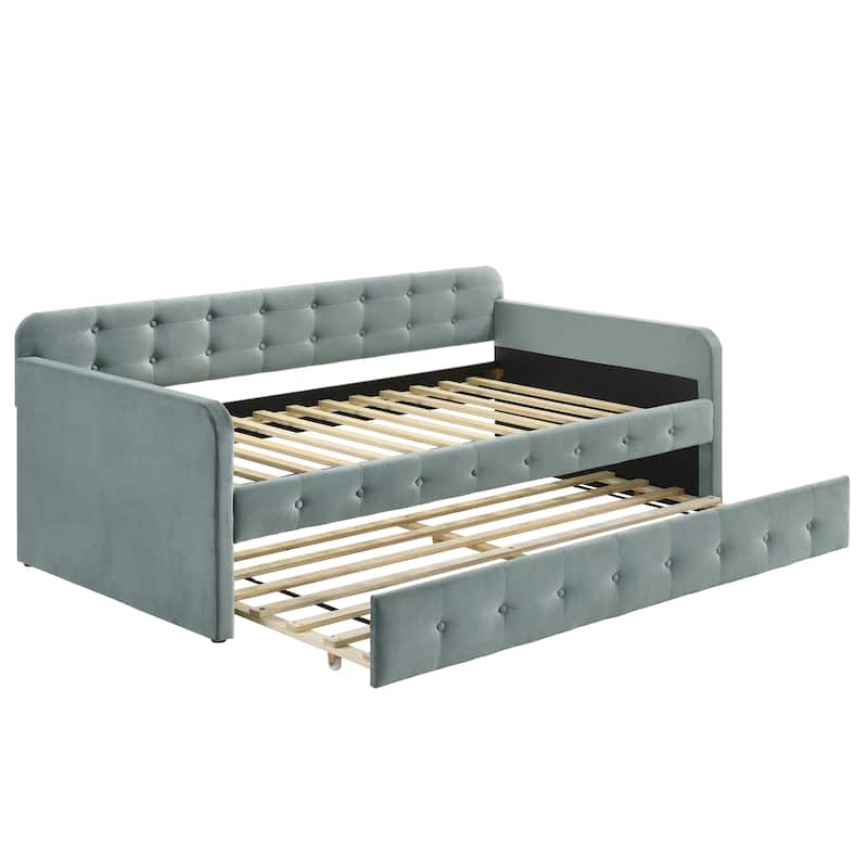 Menzelle Contemporary 2-Piece Twin Upholstered Tufted Day Bed with Trundle by Furniture of America