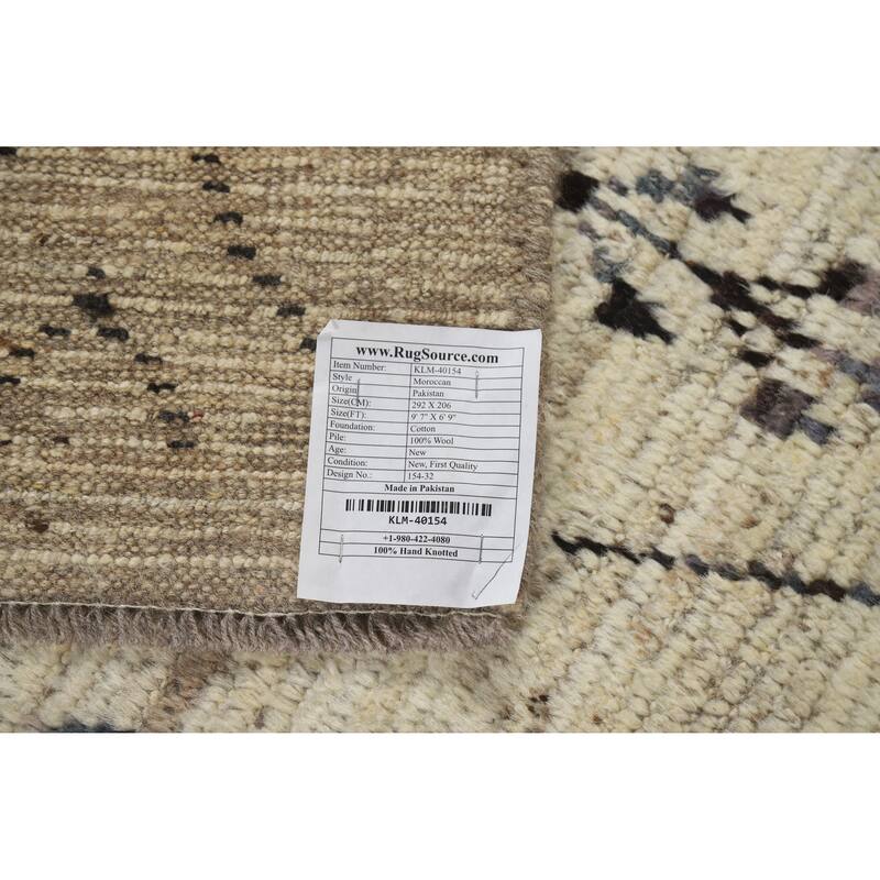 Geometric Moroccan Oriental Rug Handmade Geometric Beige Wool Carpet - 6'9" x 9'7"