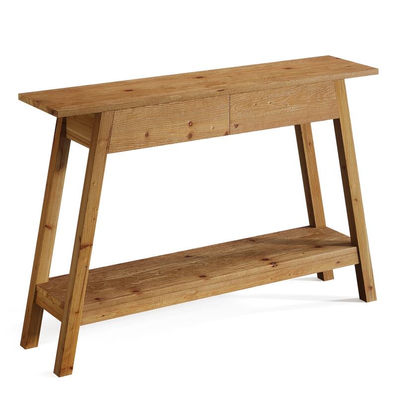 2-Tier Solid Wood Entryway Table with 2 Drawers