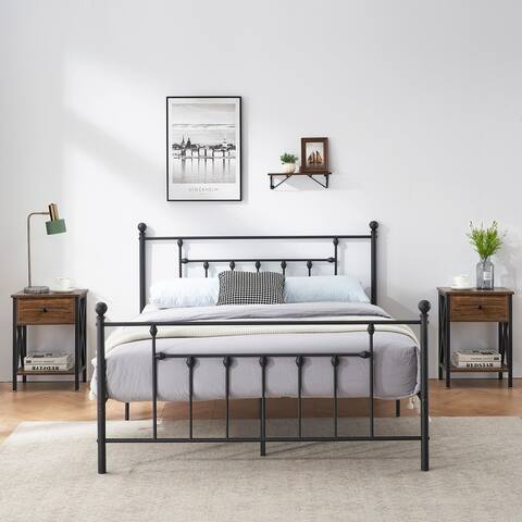 Taomika 3 Pieces Metal Bedroom Sets with Black Platform Bed