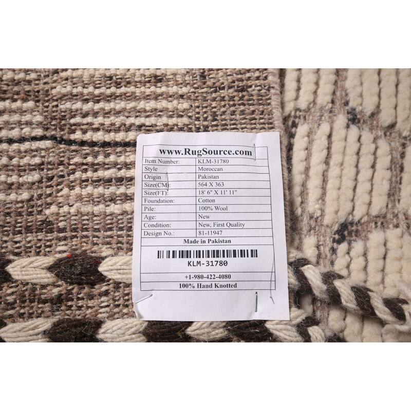 Geometric Ivory Moroccan Modern Large Area Rug Handmade Wool Carpet - 11'11"x 18'6"