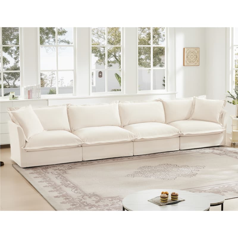 4-Seater Chenille Sofa with Removable Cover for Living Room