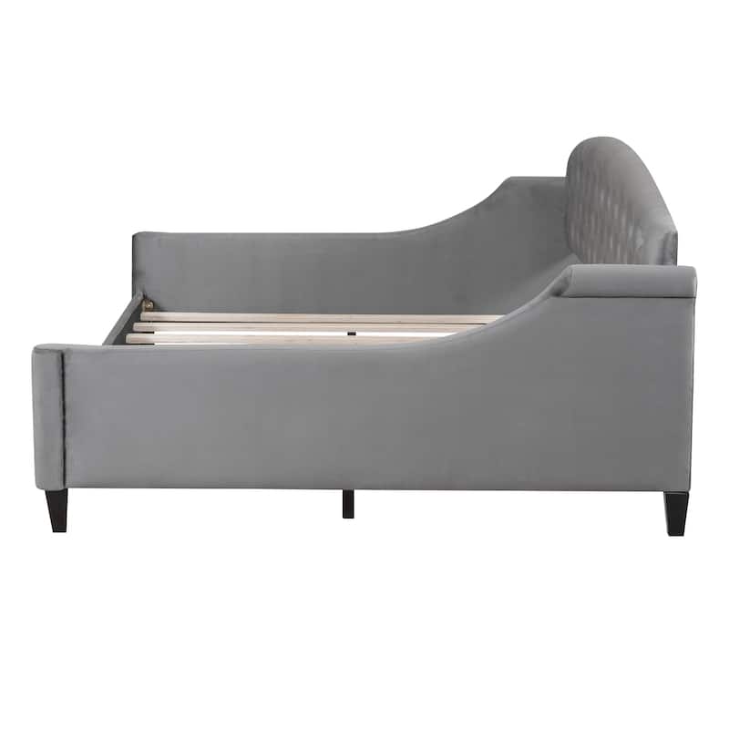 Gray Full Velvet Daybed with Button Tufted Backrest