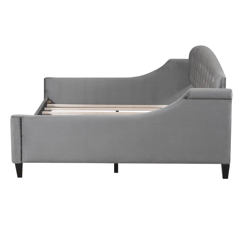 Luxury Velvet Living Room Daybed, Wooden Platform Sofa Bed with Tufted Button Backrest