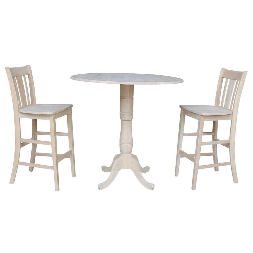 42" Round Top Bar Height Table with Two San Remo Stools - Unfinished