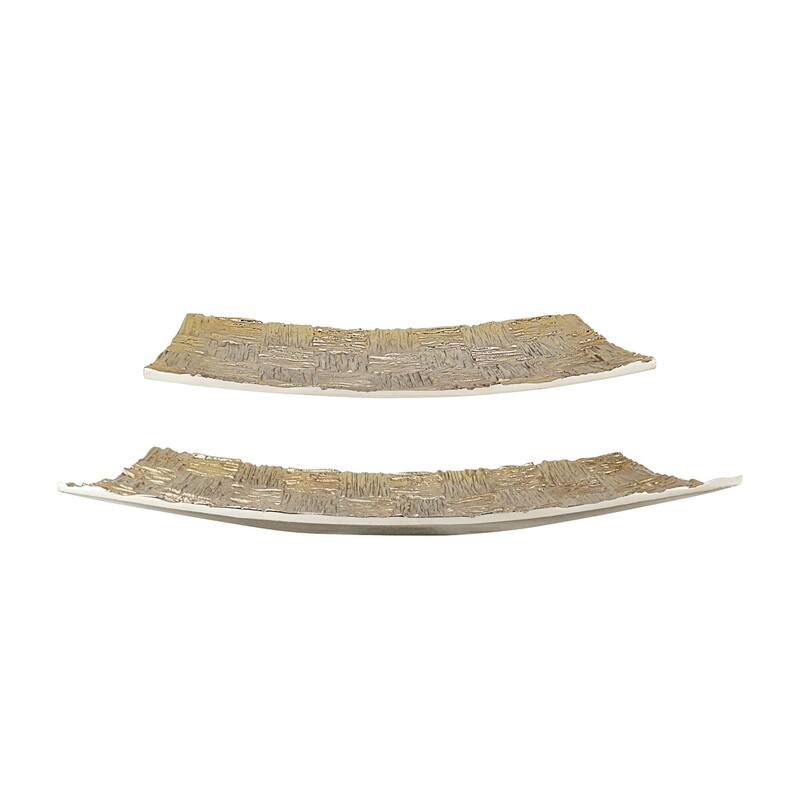 Aspen Creative 80005,Gold Rectangle Tray,(L)19-3/4"L x 9-3/4"W x 2-1/2"H,(S)15-1/2"L x 7-1/2"W x 1-1/2"H,Set Of 2