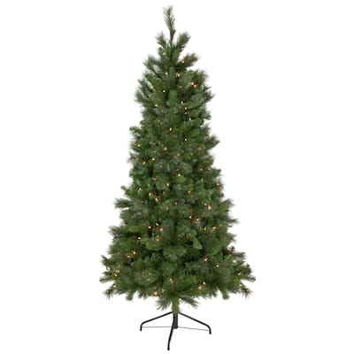 6.5' Medium Beaver Pine Artificial Christmas Wall Tree, Clear Lights - 6.5 Foot