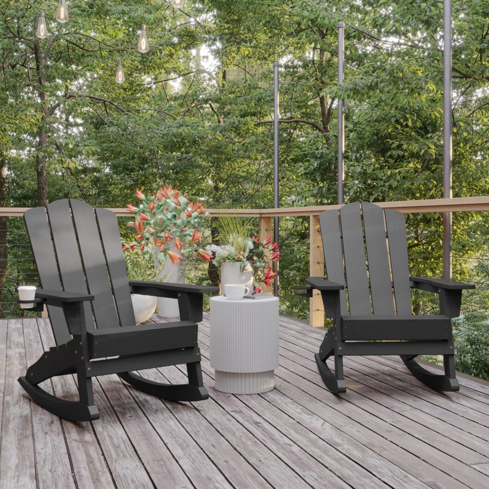 Commercial All-Weather Rocking Adirondack Chair with Swiveling Cupholder