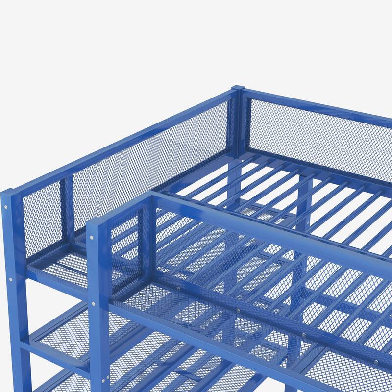Twin/Full Size High Loft Bed with Shelves,Modern Metal Loft Bed Frame