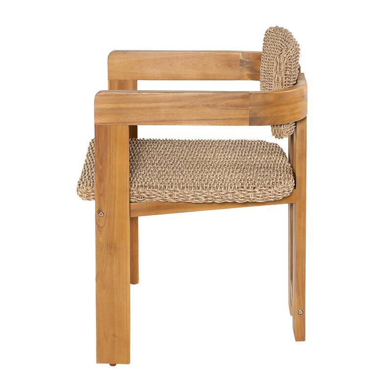 Christopher Knight Home - Outdoor Acacia Wood Dining Chairs with Handwoven Rattan Seat & Back - Set of 2