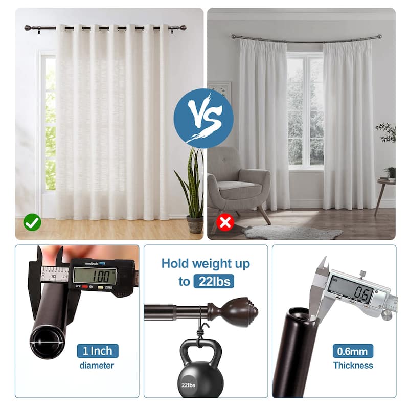 1-inch Diameter Urn Adjustable Single Drapery Curtain Rod
