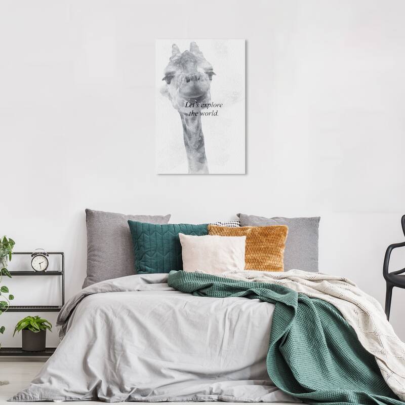 Wynwood Studio Canvas Animals Lets Explore the World Gray and Light Gray Modern & Contemporary Wall Art Canvas Print - 36 x 24