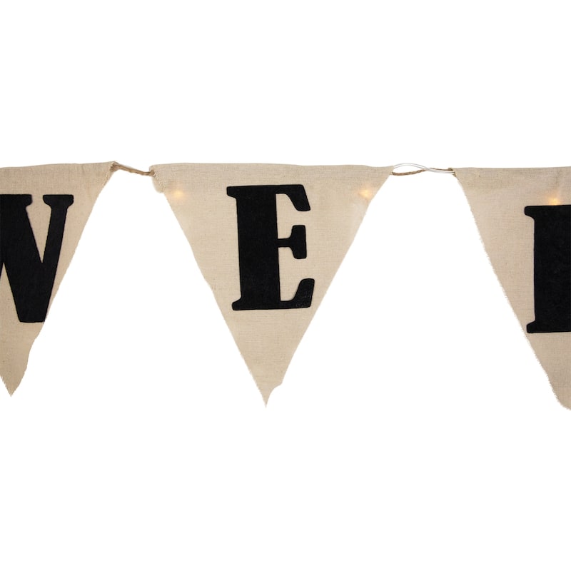 18.75" Beige Battery Operated LED Lighted Burlap Happy Halloween Banner