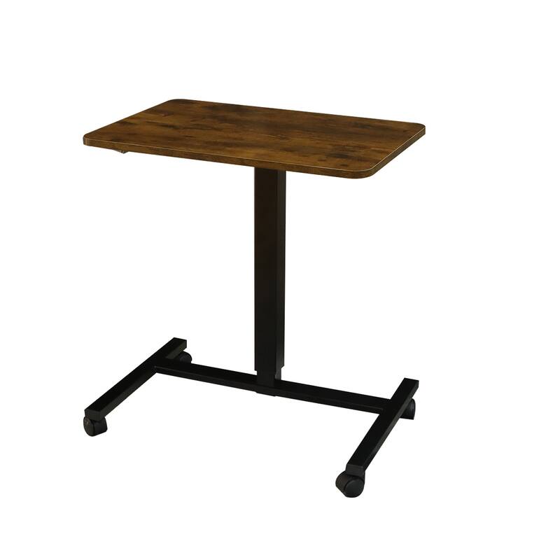HomeRoots Adjustable Brown and Black Wood and Stainless Steel Rolling Standing Desk