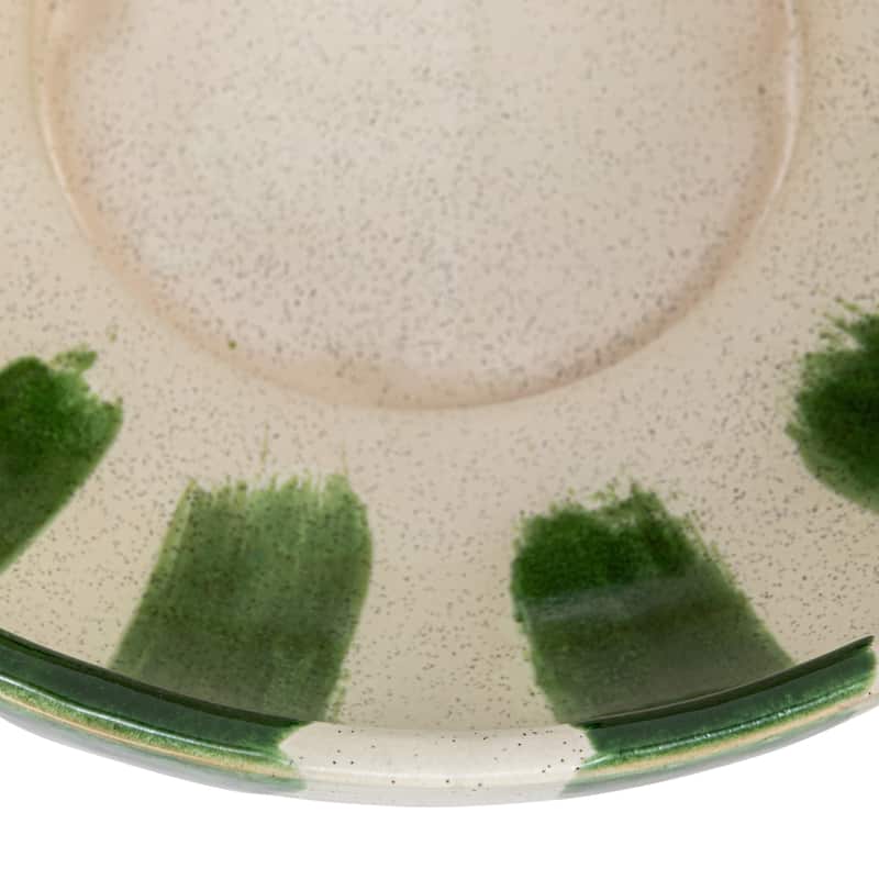 Hand-Painted Stoneware Footed Bowl with Stripes - 10.4"L x 10.4"W x 4.9"H - 10.4"L x 10.4"W x 4.9"H