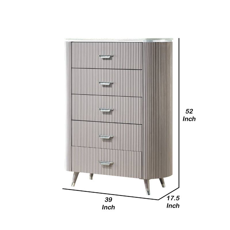 Gema Tall Dresser Chest, 5 Drawers with Cultured Stone Top, Light Gray