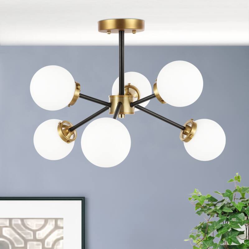 GetLedel 6-Light Dimmable Sputnik Semi-Flush Mount Chandelier with Glass Globe Shades