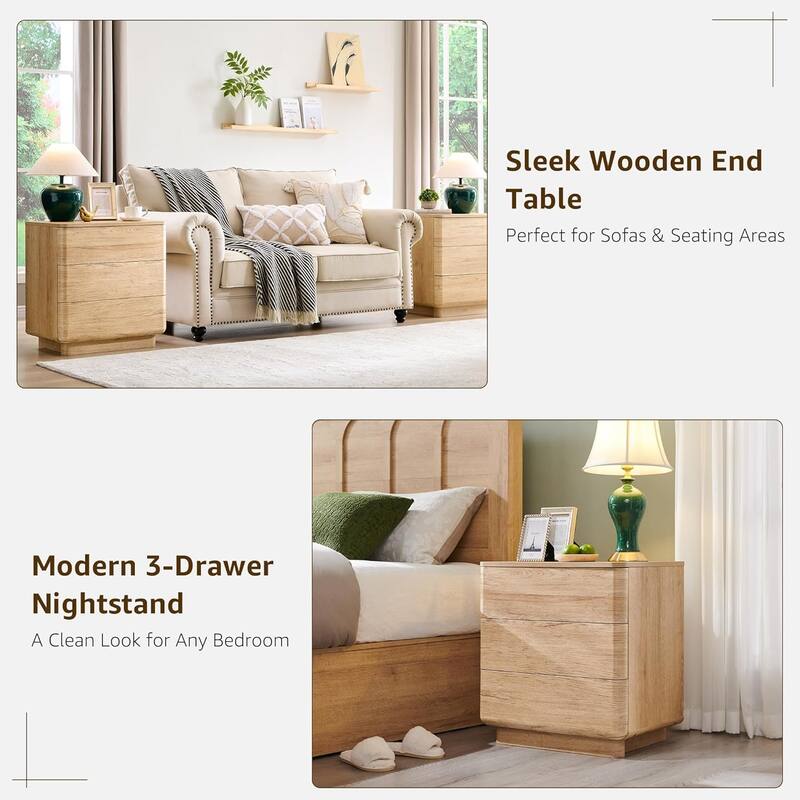 Modern Nightstand with Charging Station, Handleless Bedside Table