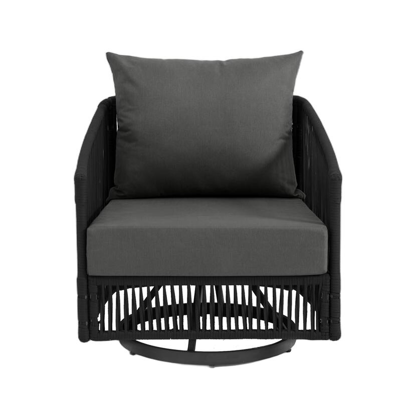 3-Piece Outdoor Rattan Swivel Lounge Chair Set Barrel Chairs for Backyard