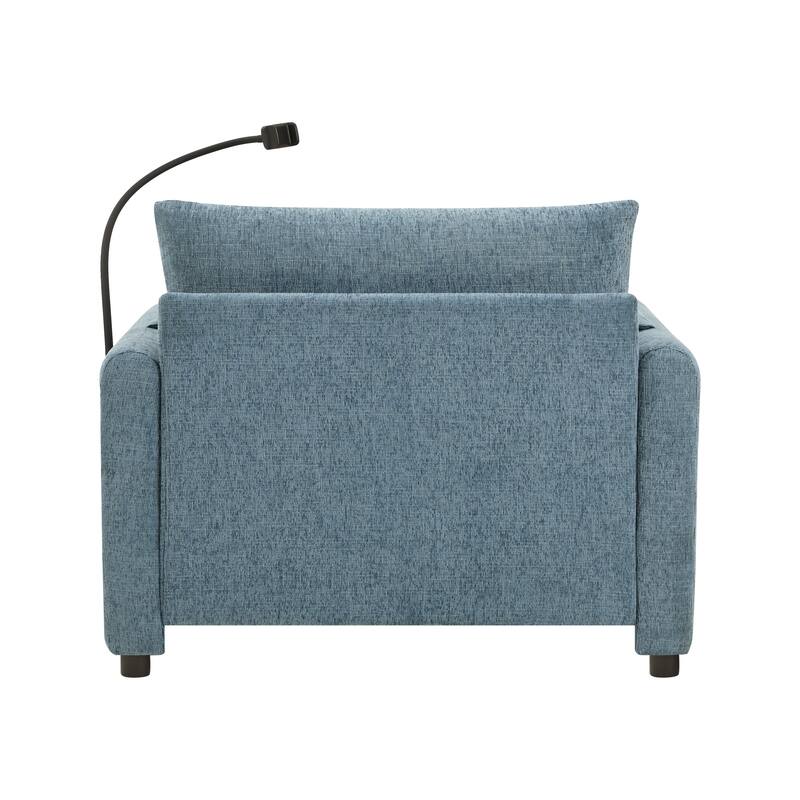 Single Sofa Chair and Storage Ottoman Sets, Chenille Accent Chair Wide Seat Chaise Lounge Couch with Phone Holder & USB Chargers