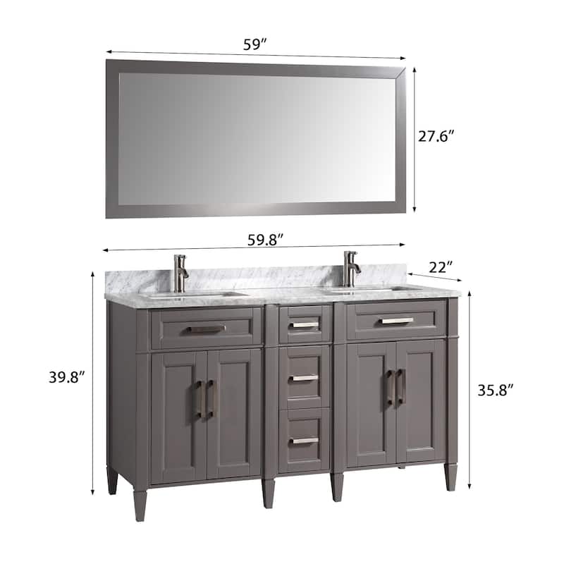 Vanity Art 60 in. Modern Double Sink Bathroom Vanity with Top and Mirror