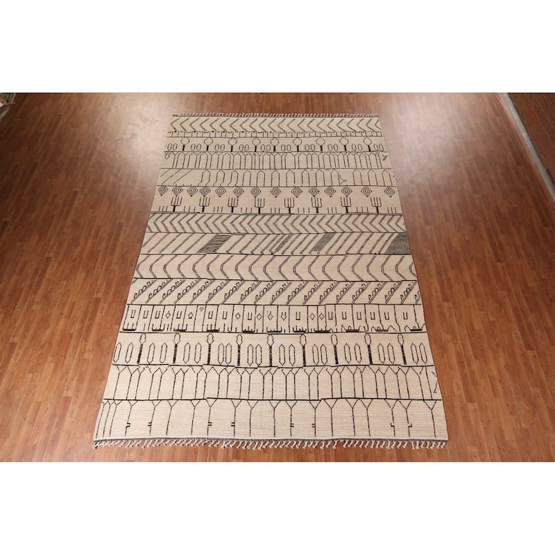 Moroccan Oriental Large Area Rug Hand-Knotted Wool Carpet - 9'8"x 14'2"