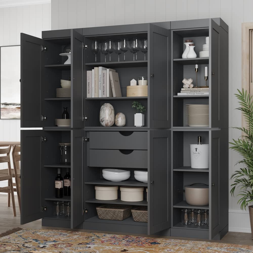 Palace Imports 100% Solid Wood Pantry Cabinet, Shaker Doors, 2 Drawers, Adjustable Shelves, 65" Wide, 71.5" Tall