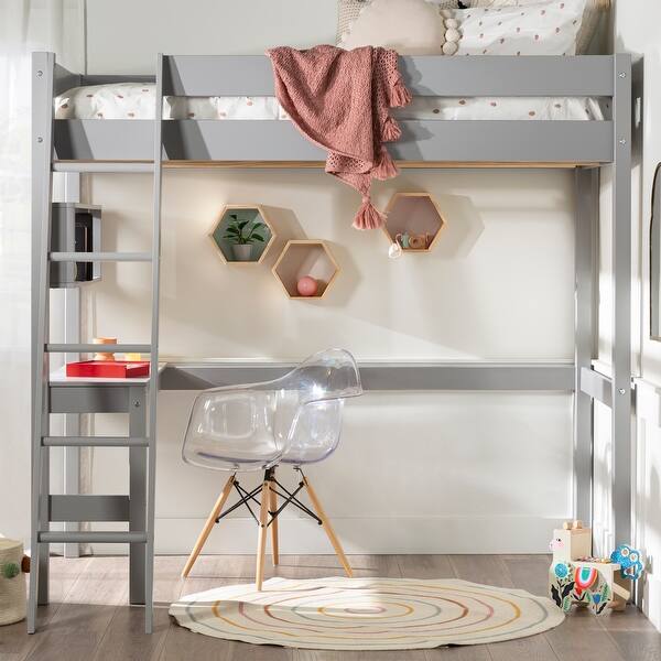 slide 2 of 37, Walker Edison Solid Wood Twin Loft Bed with Desk