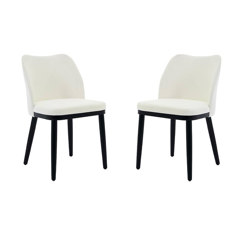 Set of 2 Velvet Upholstered Dining Chairs, Modern Side Chairs with Padded Seat & Back - Linen - Beige