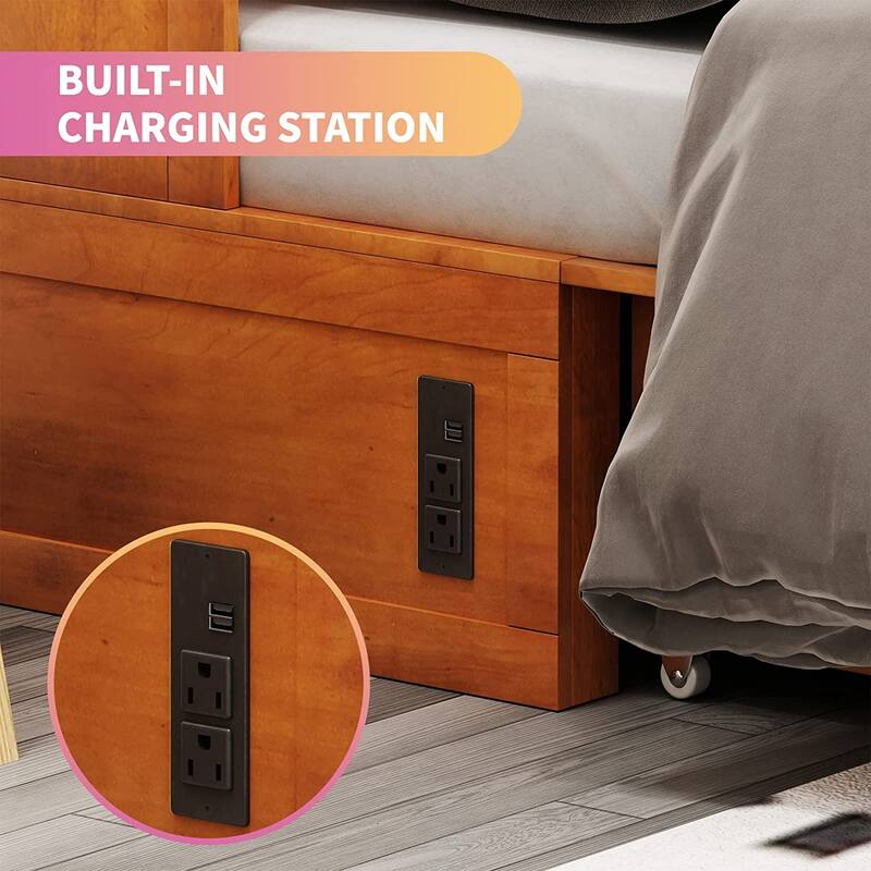 Mixoy Modern Murphy Bed with Mattress and USB Port,Storage Bed with Drawer