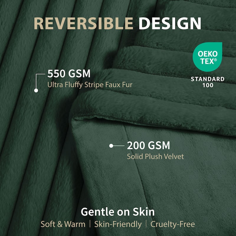 Luxury Reversible Textured Stripe Faux Fur & Velvet Throw