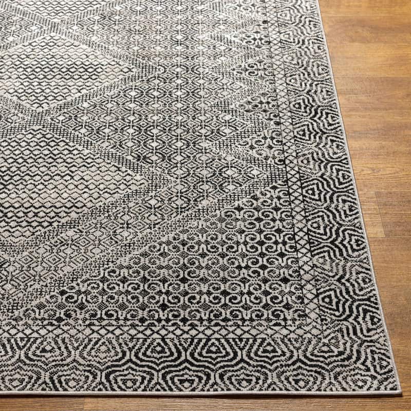 Hauteloom Consuelo Living Room, Bedroom Machine Washable Area Rug - Black, Gray, Light Gray - 7'10" x 10' - 7'10" x 10'