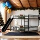 preview thumbnail 1 of 38, Unique Metal Full over Full Bunk Bed with Slide and Guardrails,Kids Bed Design Black