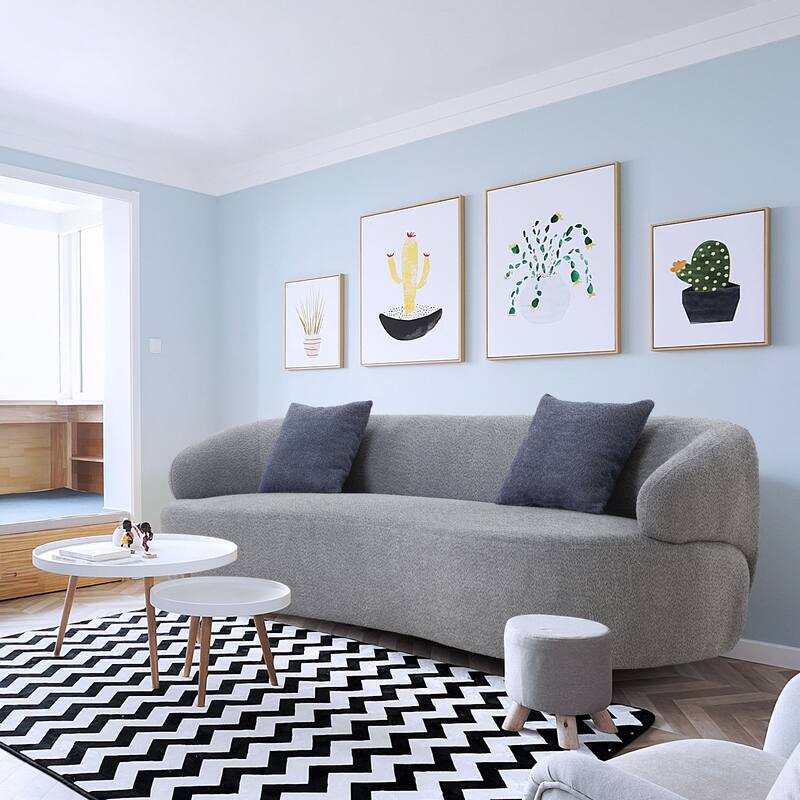 Minimalist Curved Sofa with Pillows - Soft Corduroy or Cozy Polar Fleece Upholstery