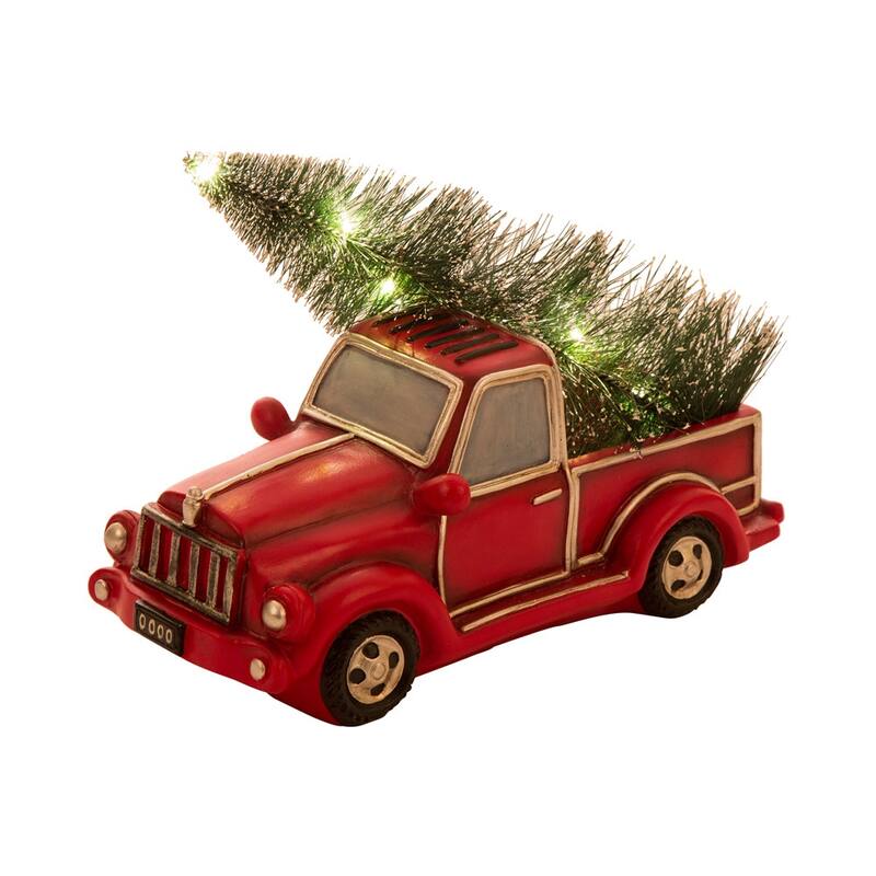 Glitzhome LED Lighted Red Truck Christmas Table Decor - 11"l*5.2"w*6"h