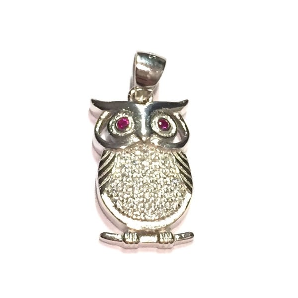925 Sterling Silver Owl Pendant with Cubic Zirconia