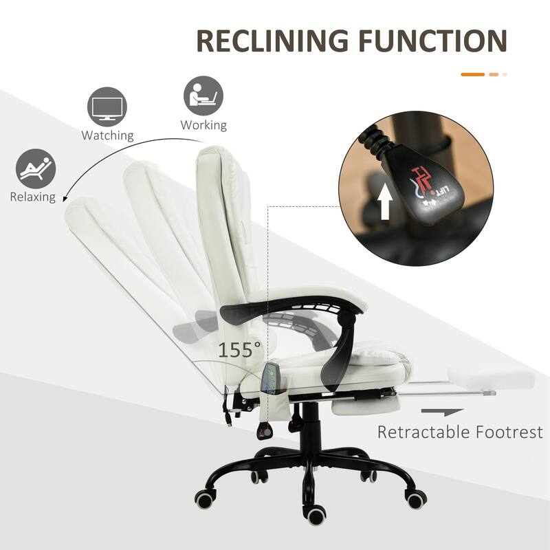 7-Point Vibrating Massage Office Chair, High Back, White