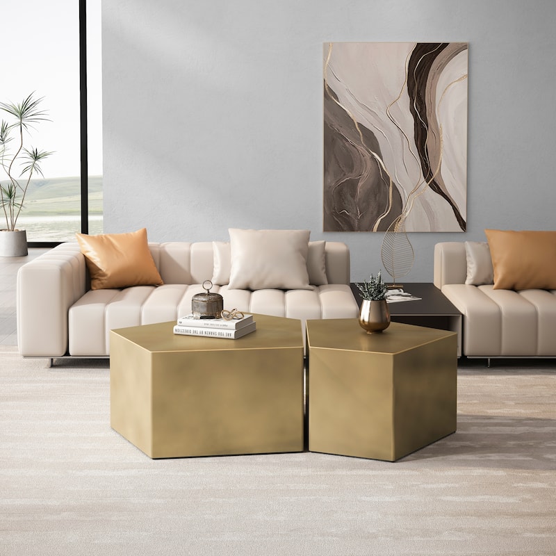 Irregular Pentagon Nesting Coffee Table Set - Antique Gold