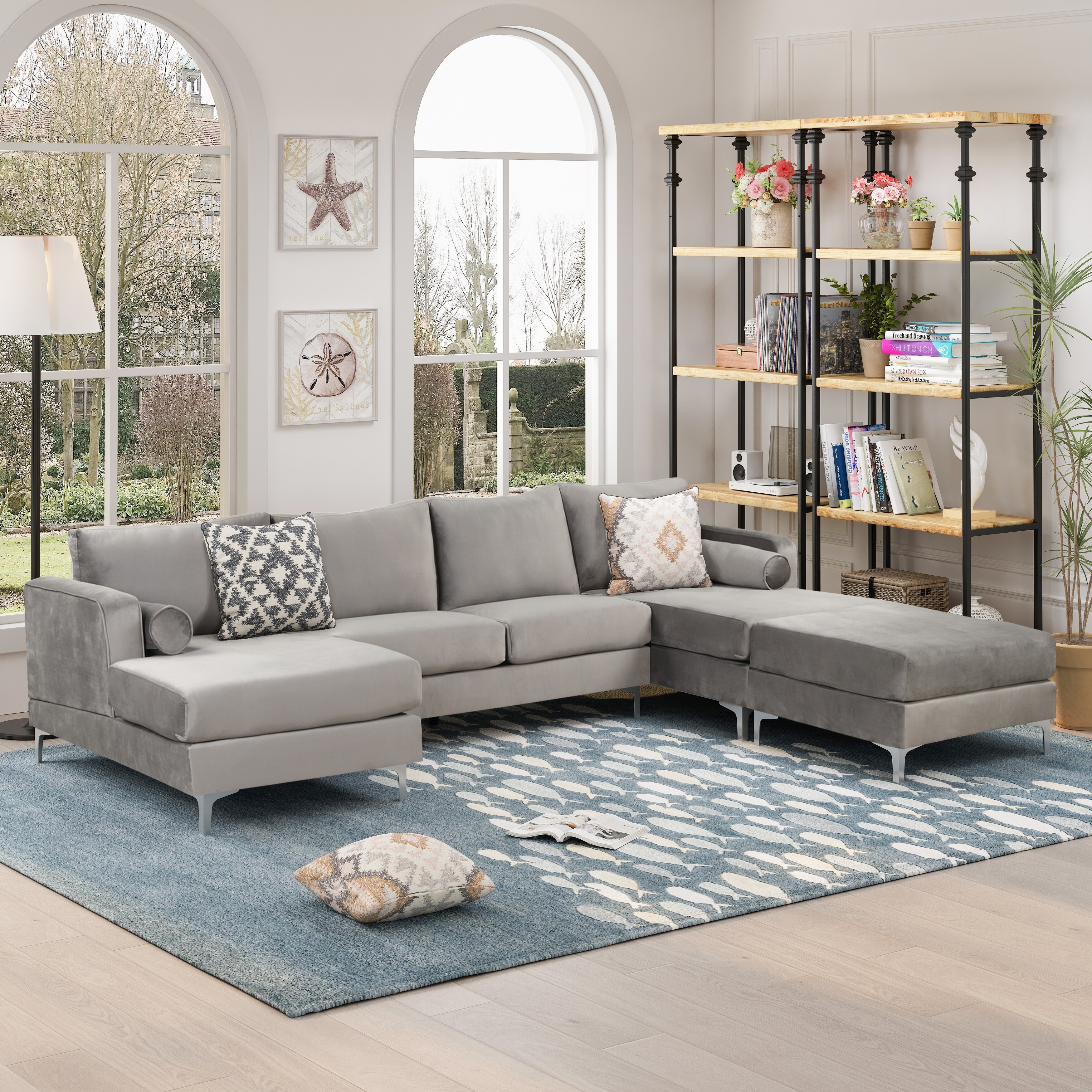 U shaped couch shop with ottoman