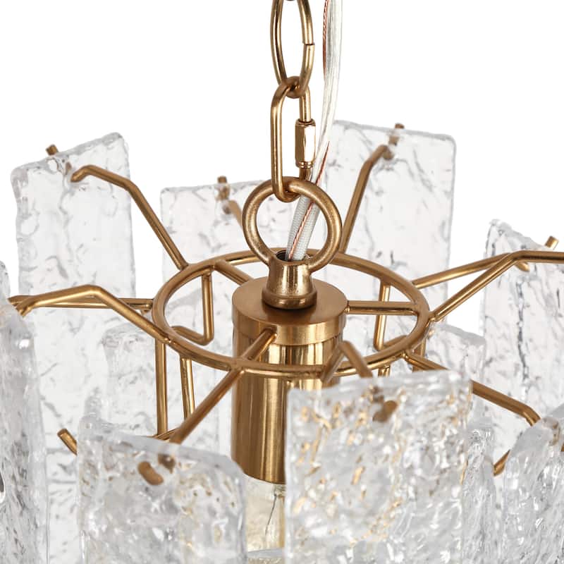 Elver Modern Gold 1-Light Chandelier Textured Glass Pendant Lights for Kitchen Island - D9.4"xH13"