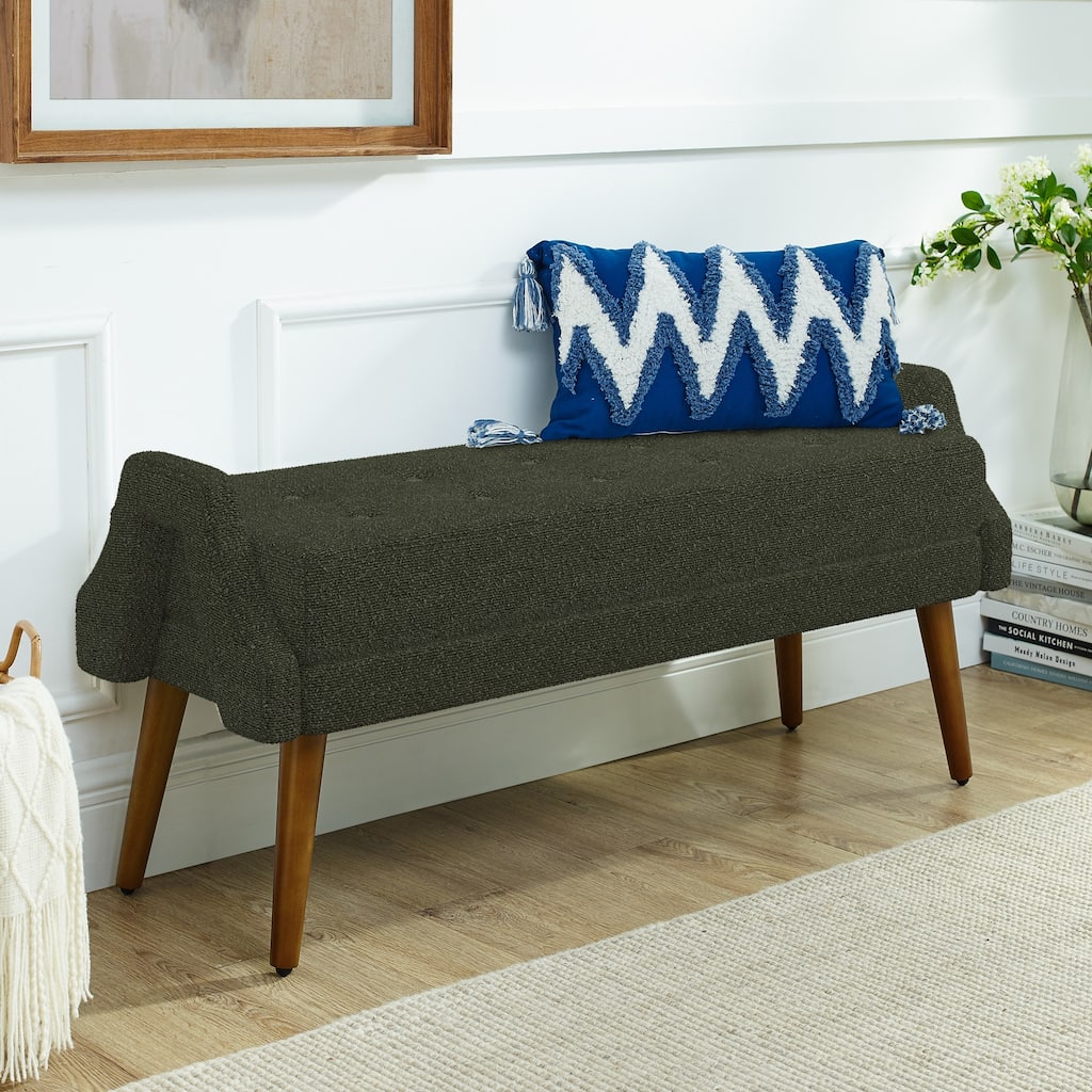 43" End of Bed Bench, Modern Linen Entryway Bench, Upholstered Ottoman Stool with Wooden Legs, Ottoman for Bedroom