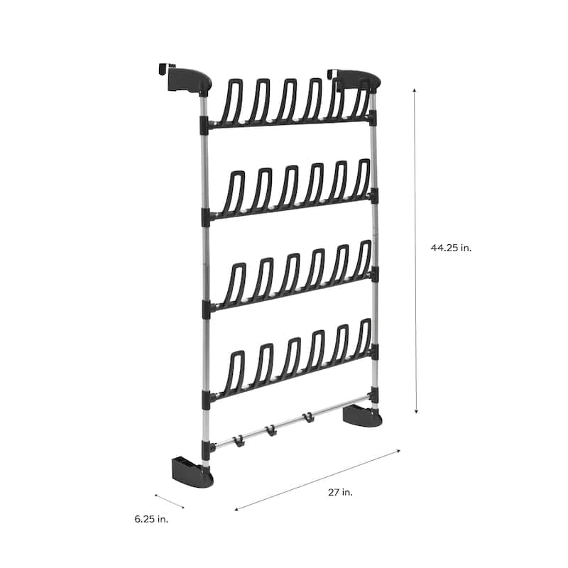 Organize It All 12 Pair Over the Door Shoe Rack with Accessory Hooks - 27"x6.25"x44.25"