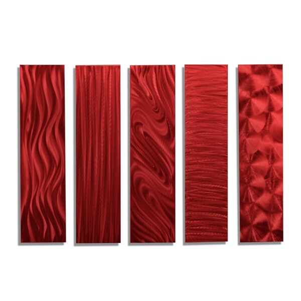 Statements2000 Red Metal Wall Art Accent Decor Panels by Jon Allen (Set of 5) - 5 Easy Pieces Red