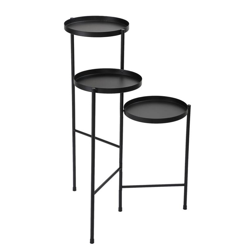 3 Tier Foldable Metal Plant Stand with Trays, Plant Holder Shelf Black