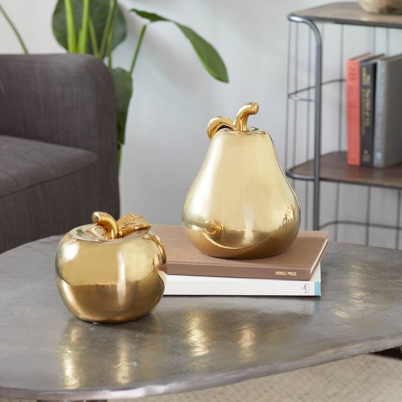 Copper Grove Kitty Red Ceramic Pear and Apple (Set of 2)