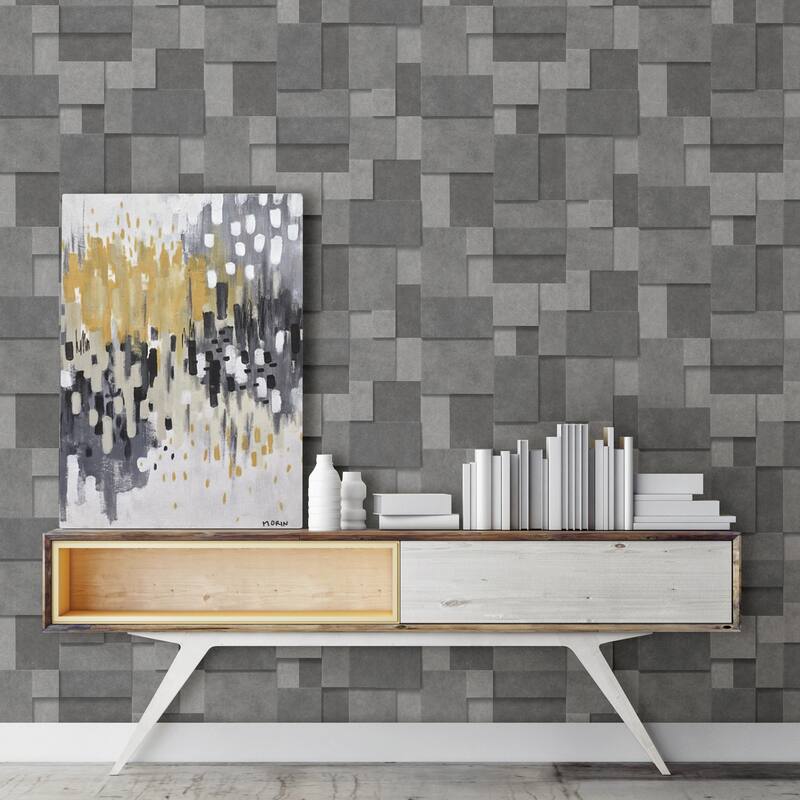 A-Street Prints Duchamp Dark Grey Metallic Squares Wallpaper