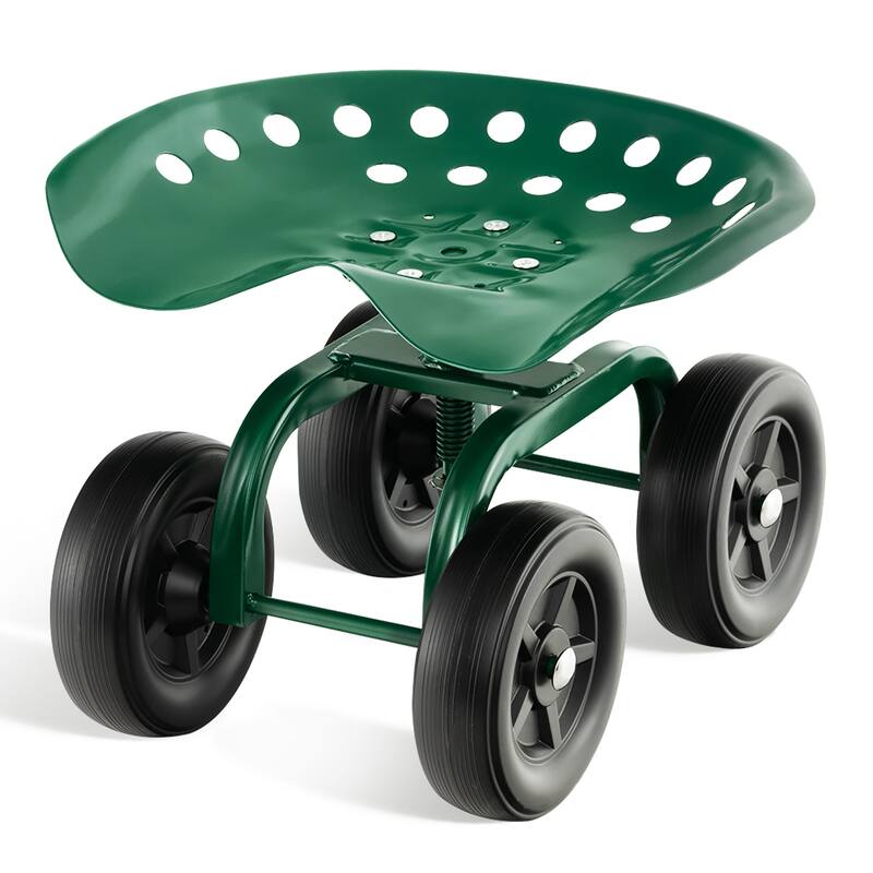 Costway Rolling Garden Cart Heavy Duty Workseat with 360° Swivel Seat - See Details - Green