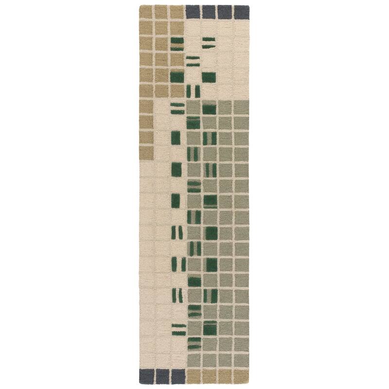 SAFAVIEH Handmade Genre Roos Mid-Century Modern Wool Rug - 2'3" x 8' Runner - Green/Beige